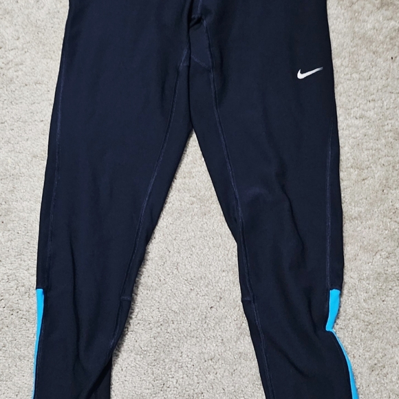Womens Nike Navy/Caroline blue dri fit compression running leggings size LG - Picture 4 of 8